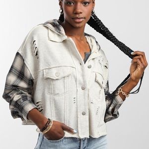 Dance & Marvel Pieced Knit Hooded Shacket